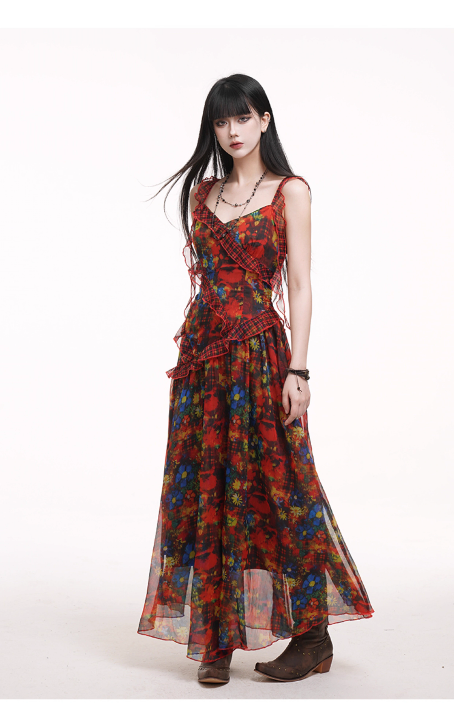 New Fashion Floral Pattern Design Spaghetti Strap Dress TP2952