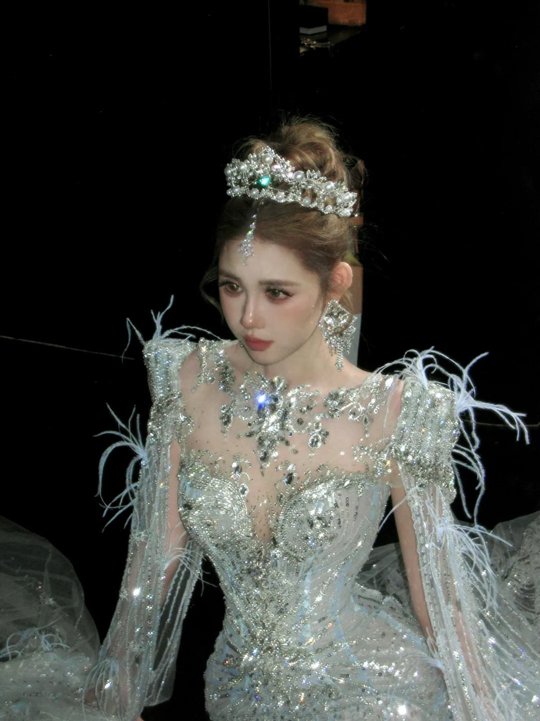 Elegant Glittering Silvery Beaded Sequined Design Mermaid Wedding Dress Prom Dress Evening Dress TP4236