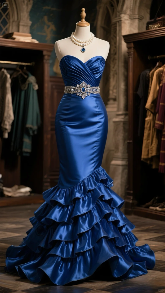 Vintage Royal Blue Beaded Sweetheart Evening Gown Mermaid Strapless Party Dress Long Formal Dress TP4982