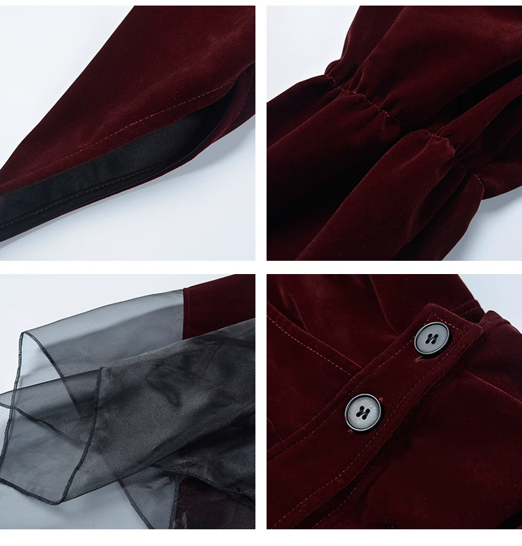 Elegant Fashion Red Velvet Irregular Dress Edge Design Gothic style party High-waisted Long-sleeved Dress TP2915
