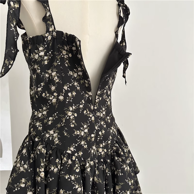 New Simple Floral Design A-line Sleeveless Spaghetti Strap Dress TP3278