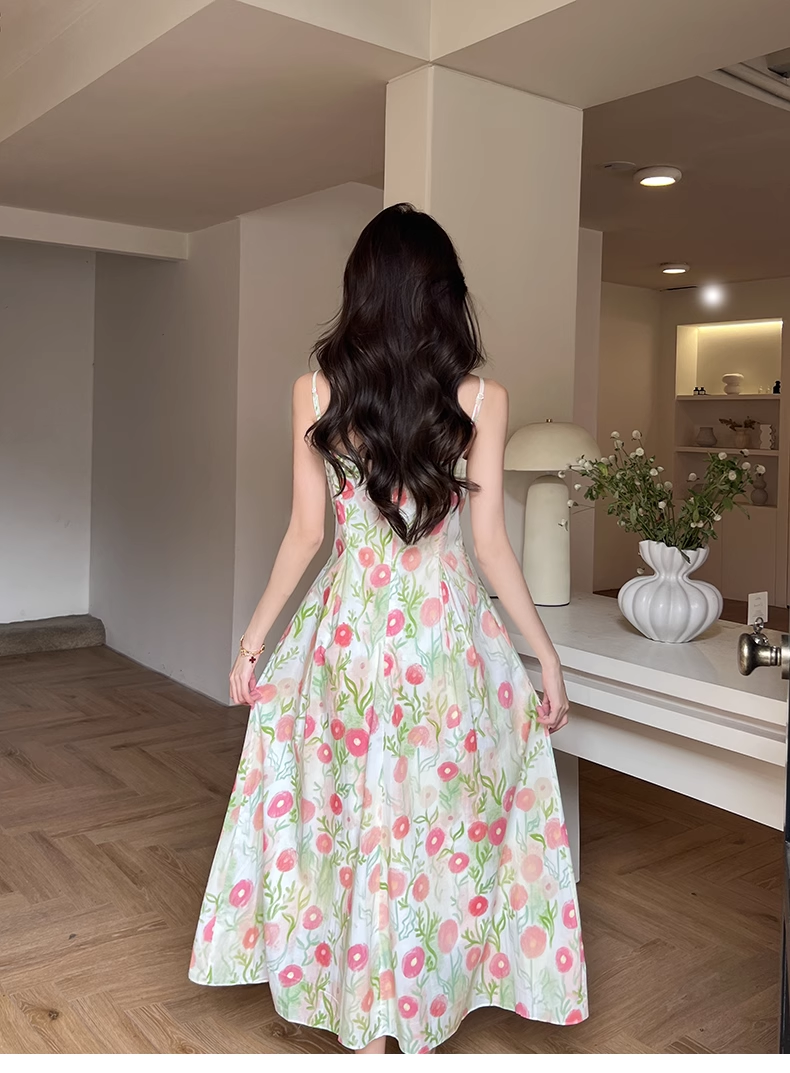 New Fashion Floral Design A-line Sleeveless Spaghetti Strap Dress TP3321