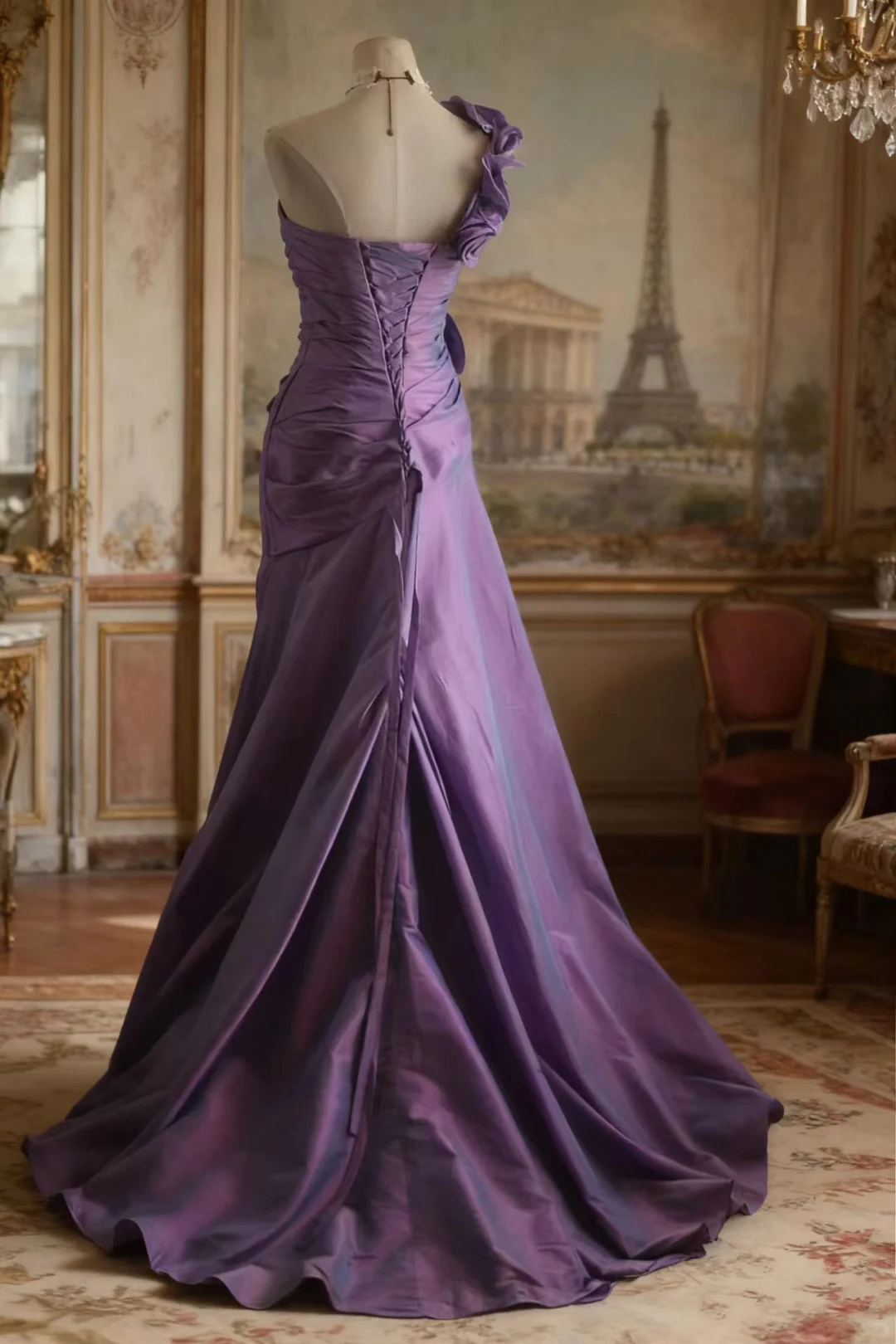 Vintage Lavender One-Shoulder Evening Gown 3D Floral Mermaid Prom Dress TP5647