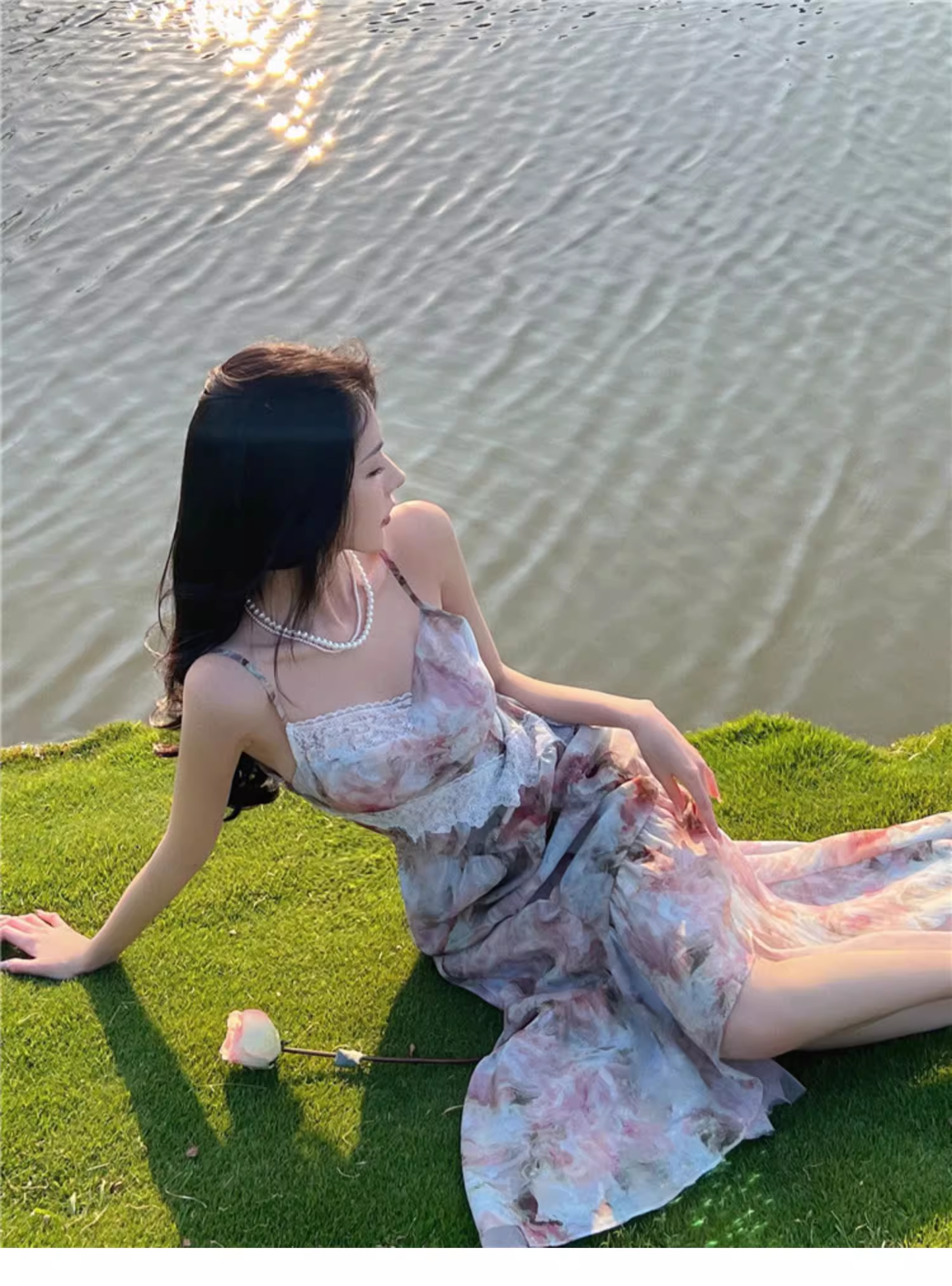 New Fashion Elegant Floral Design Mermaid Spaghetti Strap Dress TP3021