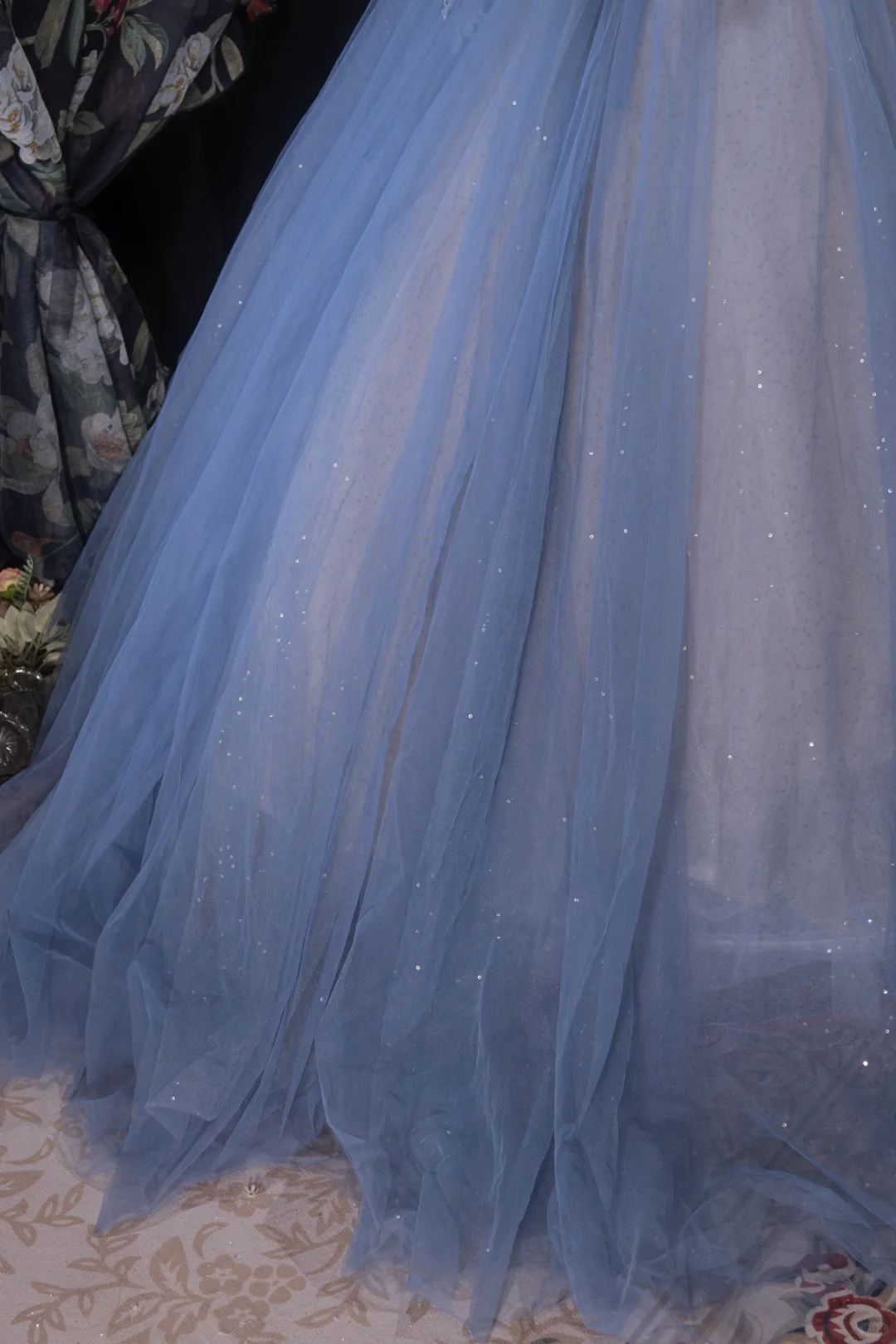 Gorgeous Dusty Blue Sparkly Tulle Sweetheart Neck 3D Floral Appliques Ball Gown TP5794