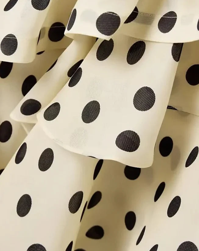 Vintage Polka Dot Strapless Long Prom Dress Sweetheart Ruffle Tiered Formal Dress TP4602