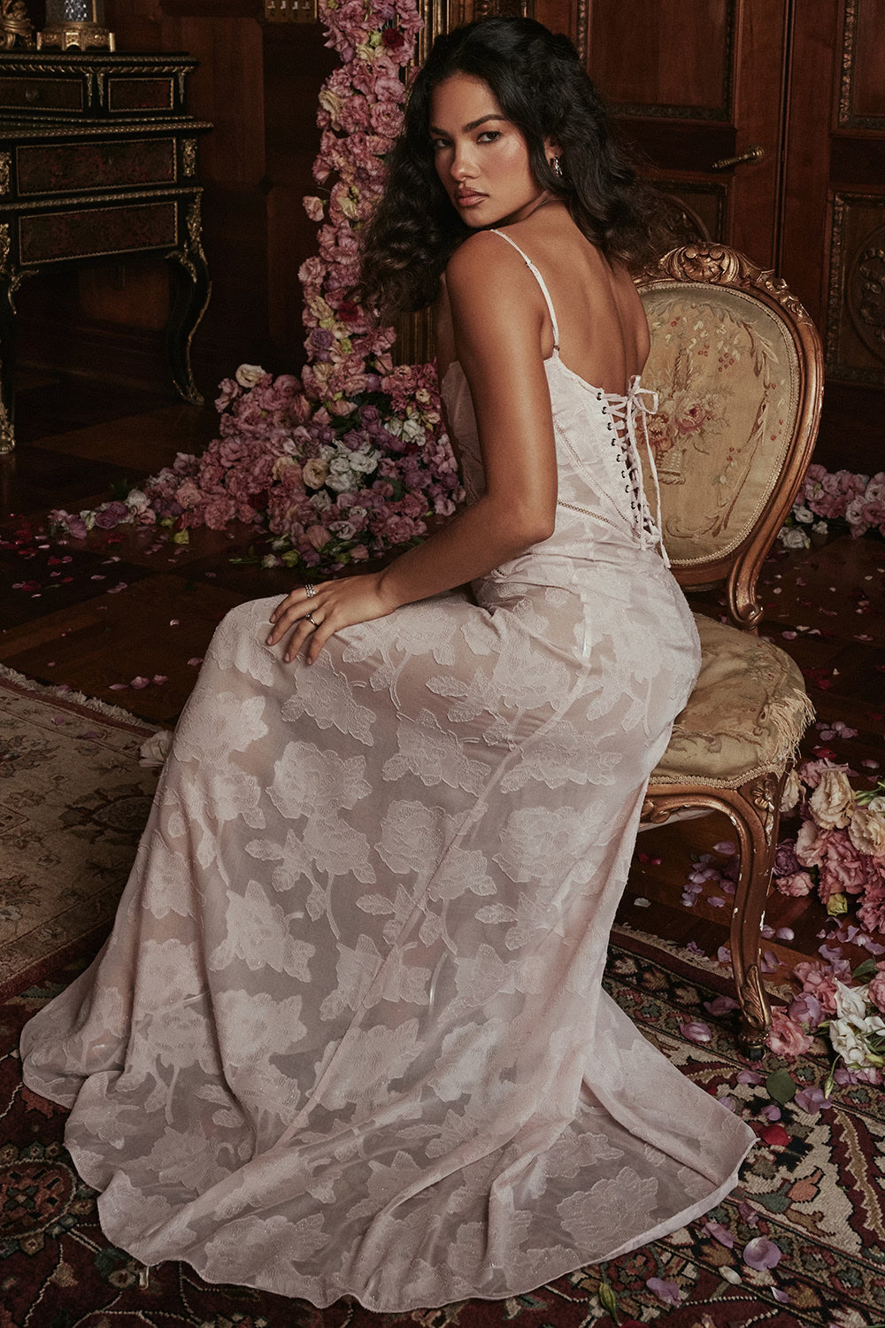 Vintage Floral Jacquard Spaghetti Strap Design Prom Dress Evening Dress TP4224