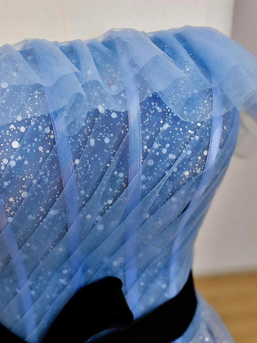 Gray Tulle Floor Length Prom Dress, A-Line Strapless Evening Party Dress TP100