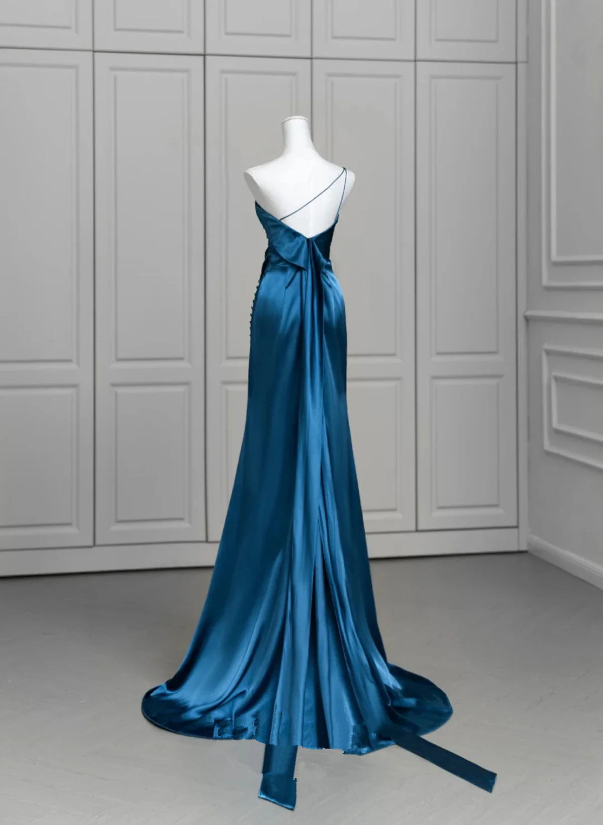 Blue Soft Satin Long Prom Dress with Leg Slit, Blue Evening Dress Formal Dress TP1004