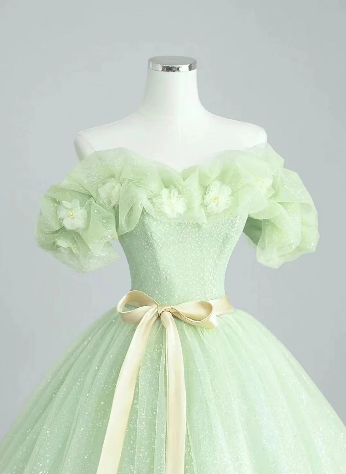 Cute Green Tulle Ball Gown Sweetheart Party Dress, Green Shiny Tulle Prom Dress TP1005