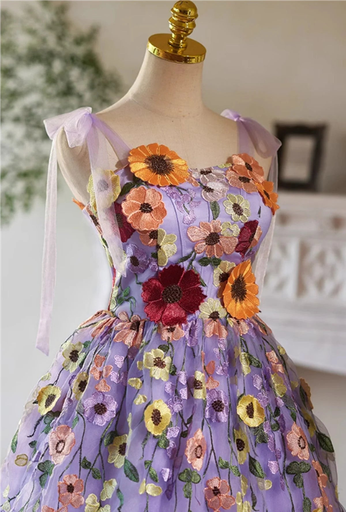 Cute Light Purple Lace Flowers Short Homecoming Dress, Purple Short Party Dress TP1013