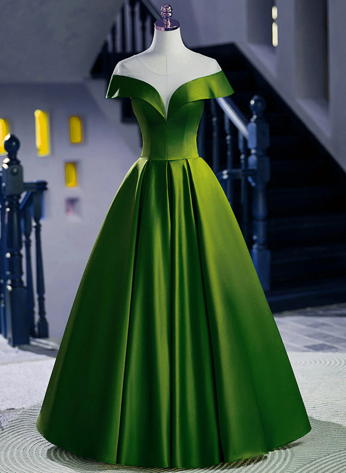 A-line Green Satin Floor Length Party Dress, Green Long Formal Dress TP1027