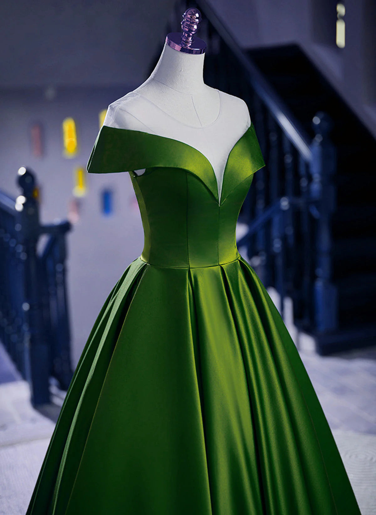 A-line Green Satin Floor Length Party Dress, Green Long Formal Dress TP1027