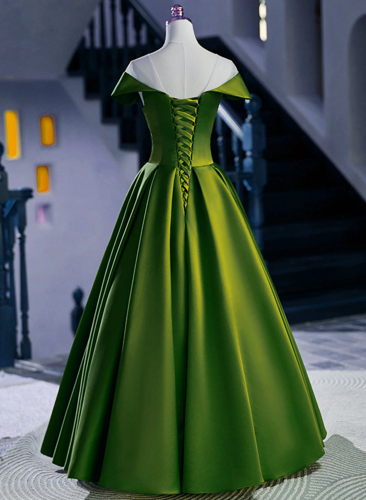 A-line Green Satin Floor Length Party Dress, Green Long Formal Dress TP1027