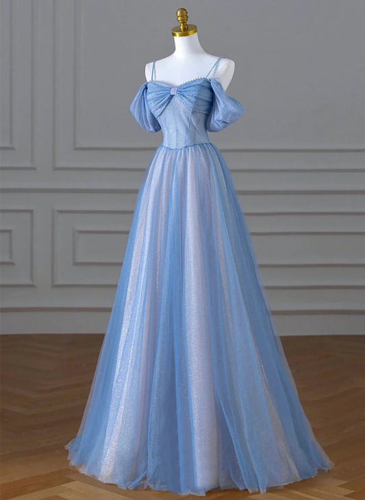 A-line Light Blue and Pink Long Evening Dress, Blue Party Dress Prom Dress TP1029
