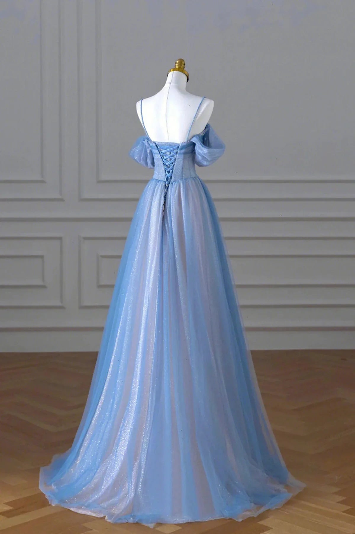 A-line Light Blue and Pink Long Evening Dress, Blue Party Dress Prom Dress TP1029