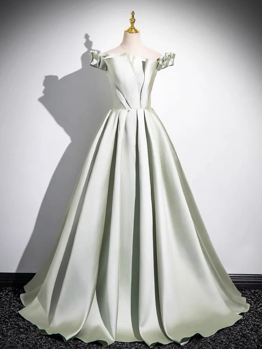 Light Green Long A-Line Princess Dress, Beautiful Off the Shoulder Evening Prom Dress TP104