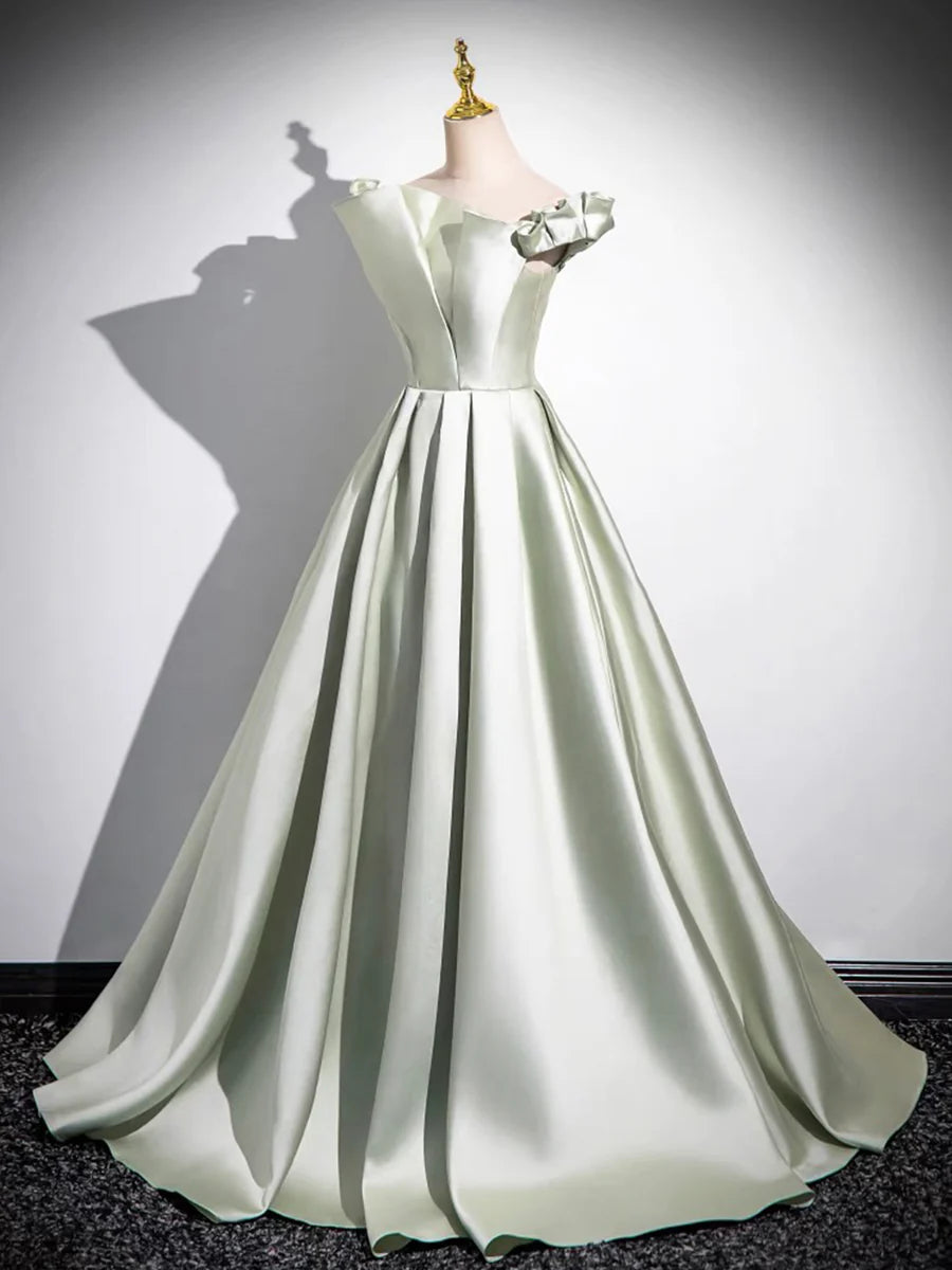 Light Green Long A-Line Princess Dress, Beautiful Off the Shoulder Evening Prom Dress TP104
