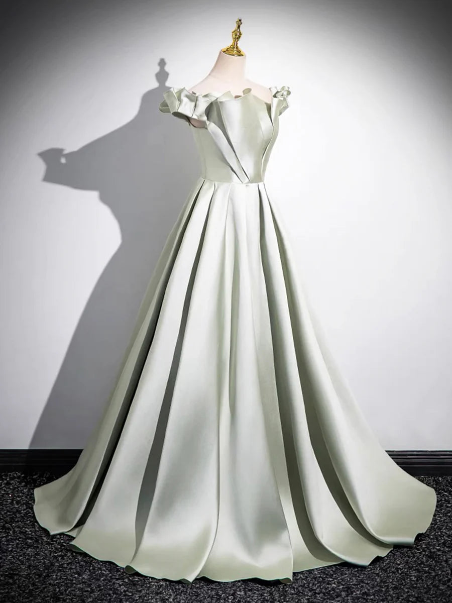 Light Green Long A-Line Princess Dress, Beautiful Off the Shoulder Evening Prom Dress TP104