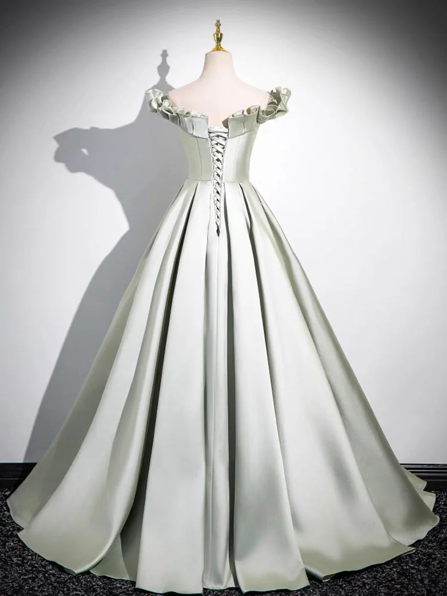 Light Green Long A-Line Princess Dress, Beautiful Off the Shoulder Evening Prom Dress TP104