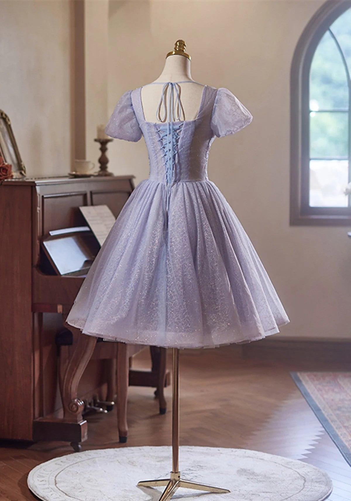 Cute Light Purple Short Sleeves Homecoming Dress, Light Purple Party Dress TP1042