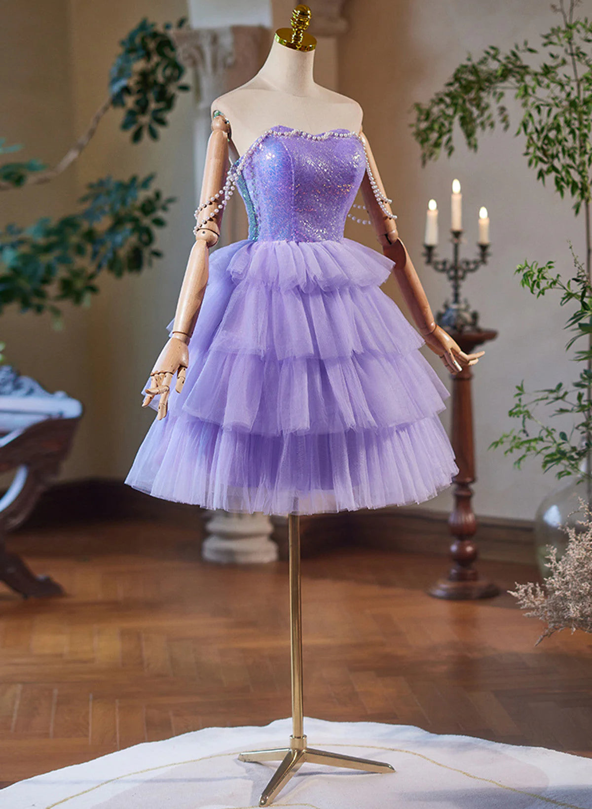 Lavender Cute Sweetheart Homecoming Dress, Lavender Short Prom Dress TP1043