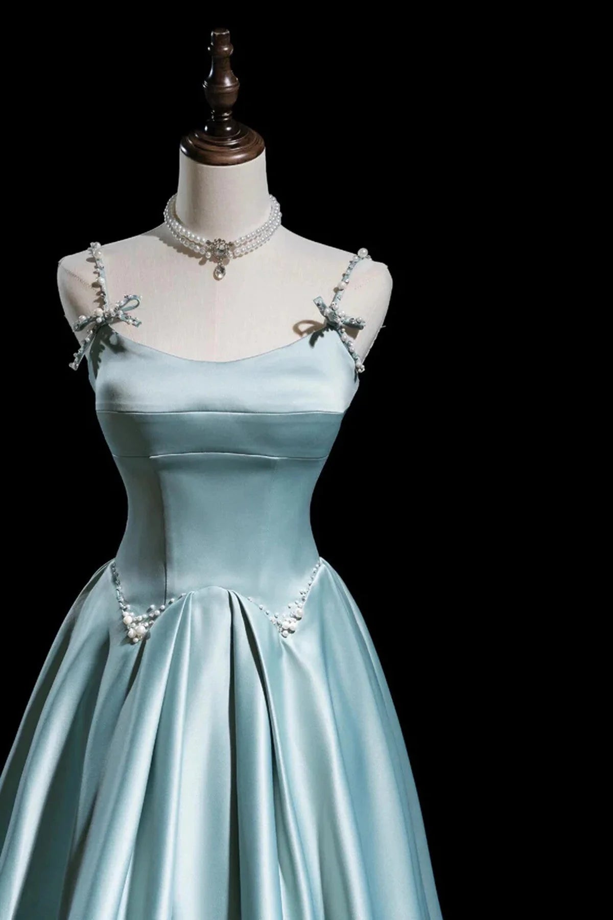 Blue Satin A-line Beaded Long Party Dress Prom Dress, Blue Evening Dress TP1047