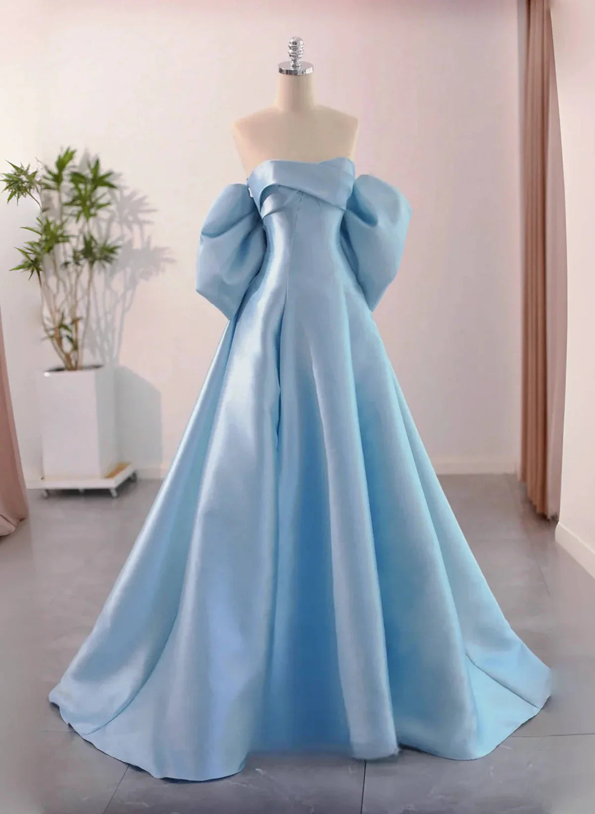 Blue Satin A-line Long Party Dress, Blue Satin Long Evening Dress Prom Dress TP1050