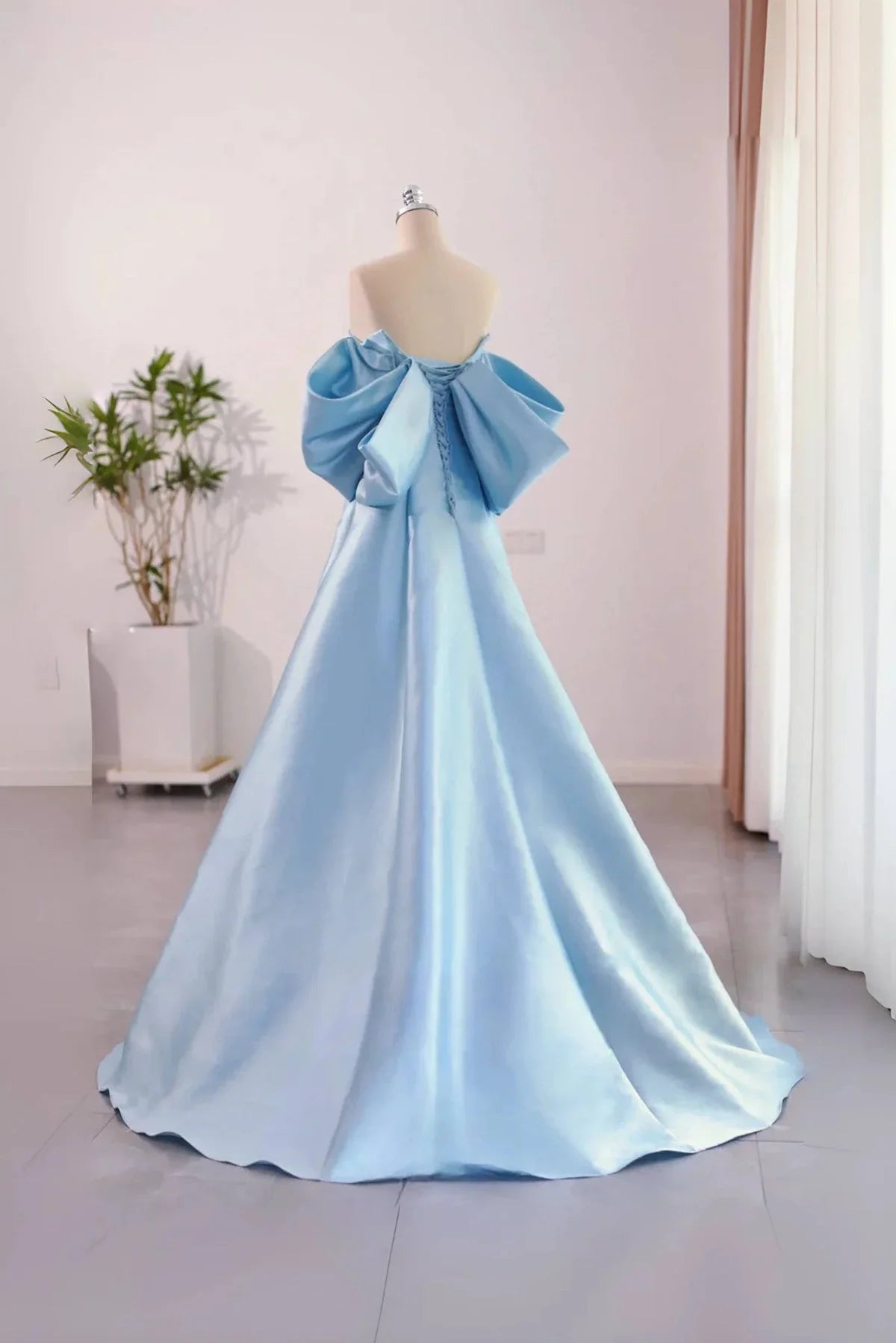 Blue Satin A-line Long Party Dress, Blue Satin Long Evening Dress Prom Dress TP1050