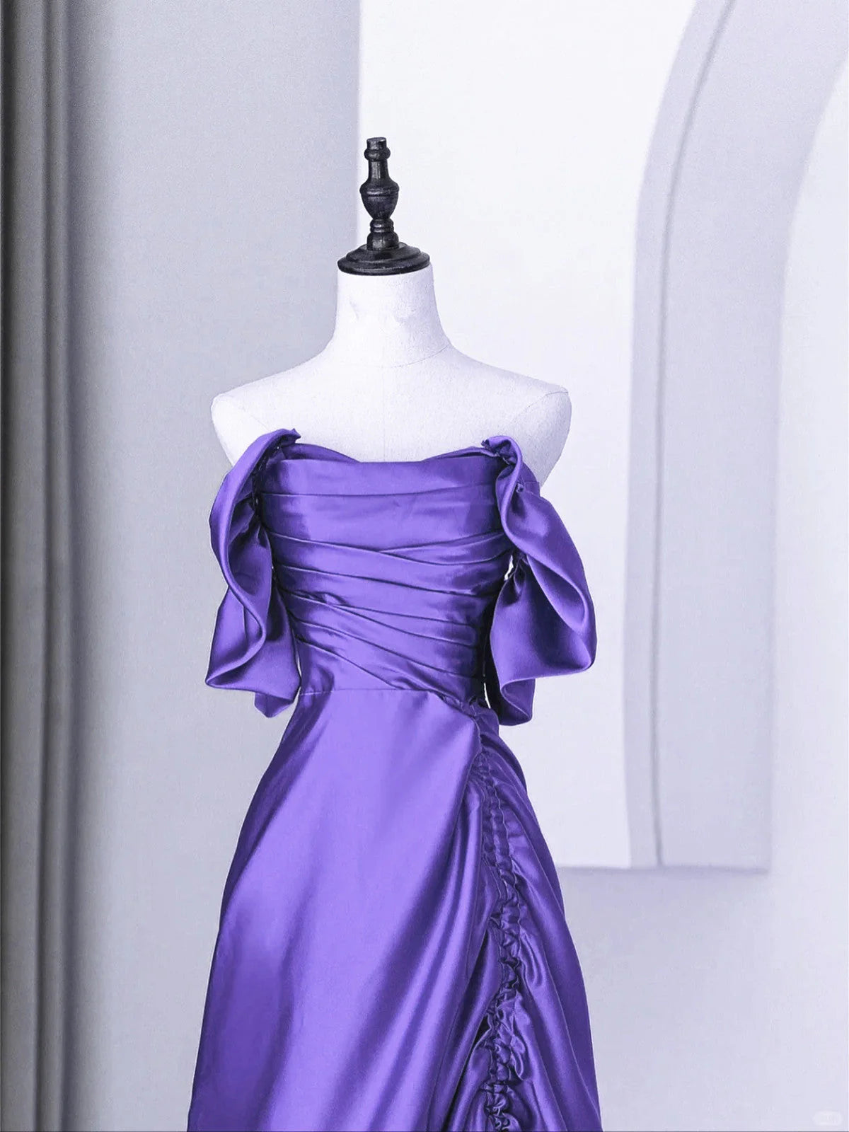 Beautiful Purple Satin Off Shoulder Formal Dress, Purple Satin Evening Dress Prom Dress TP1052