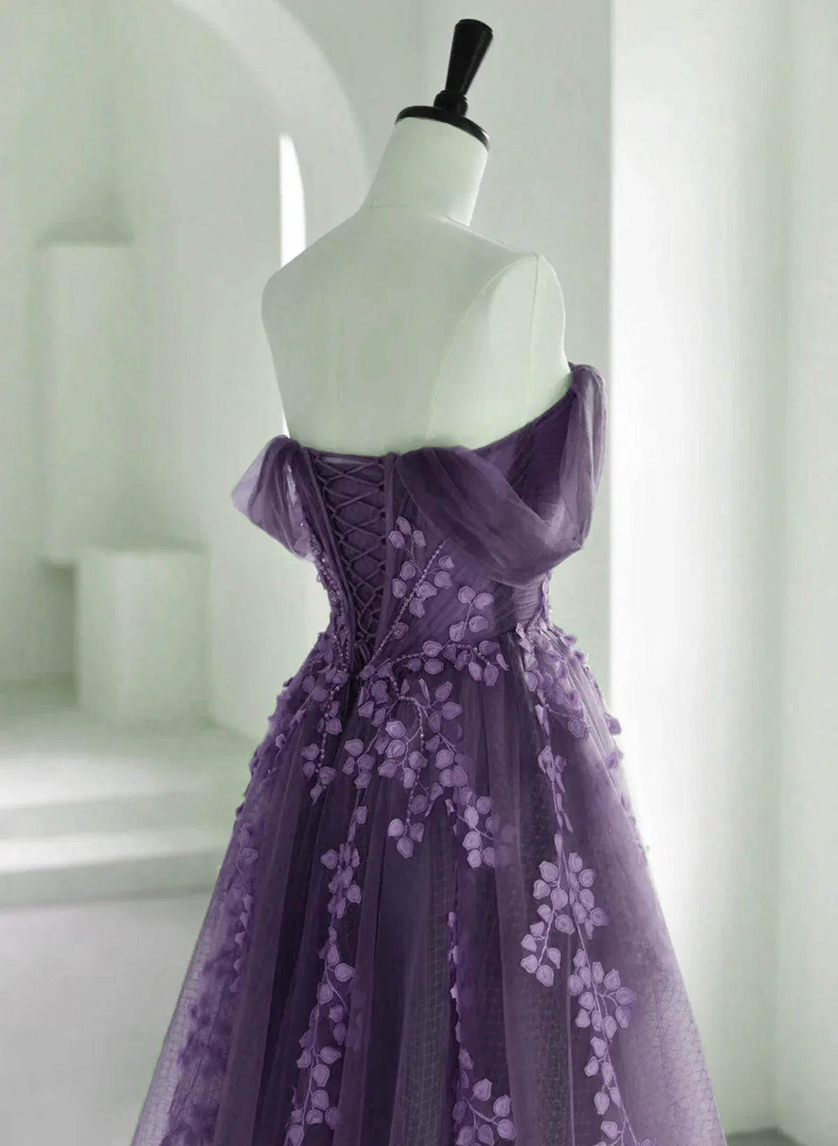 Purple A-Line Tulle With Lace Long Formal Dress, Purple Prom Dress Evening Dress TP1055