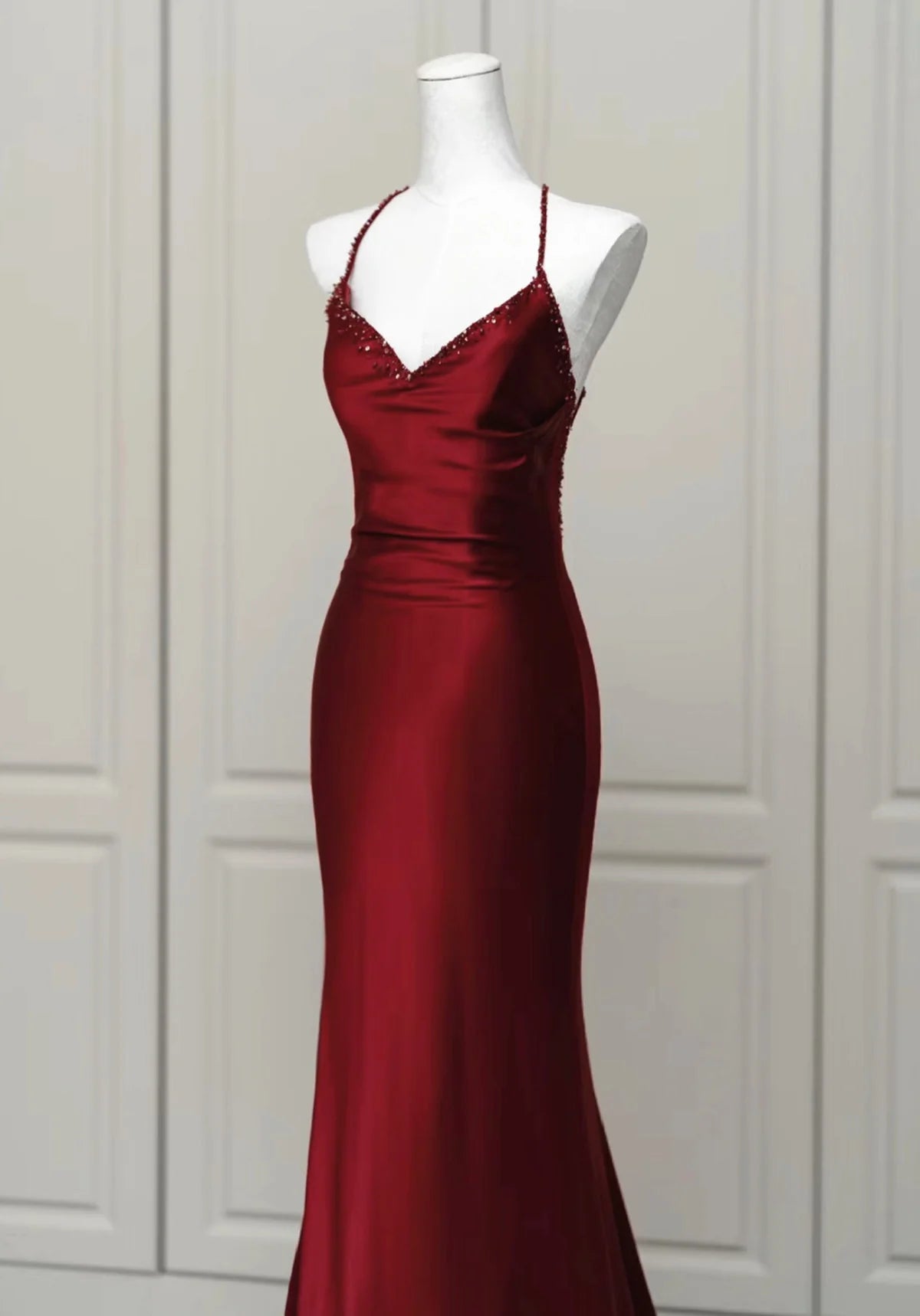 Wine Red Mermaid Backless Long Evening Dress, Wine Red Long Prom Dress TP1067