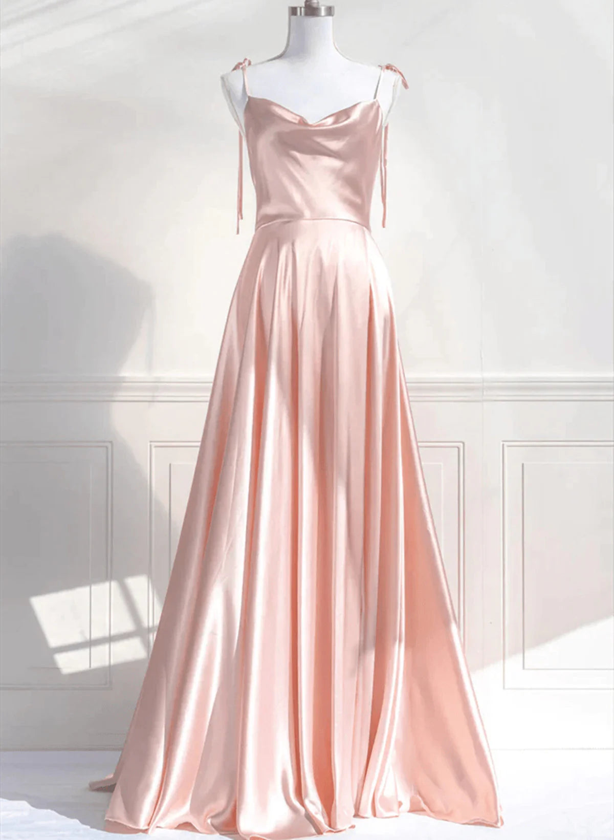 Cute A-Line Pink Satin Straps Sweetheart Prom Dress, Pink Satin Party Dress Evening Dress TP1080