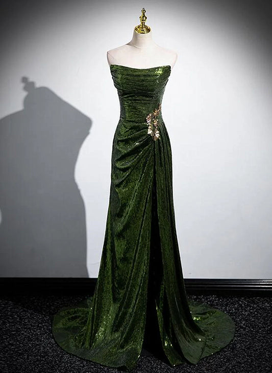A-line Green Sequins Mermaid Long Party Dress, Mermaid Sequins Green Prom Dress TP1097