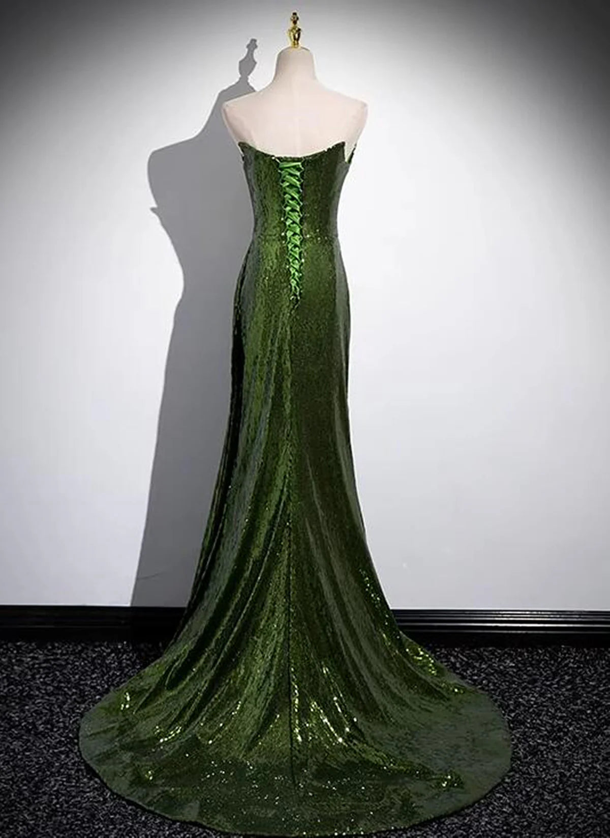 A-line Green Sequins Mermaid Long Party Dress, Mermaid Sequins Green Prom Dress TP1097