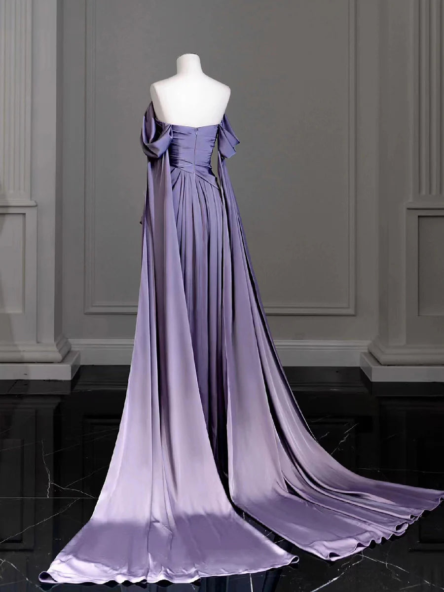 Elegant Satin Long Prom Dress, Purple Draped Bodice Formal Party Dress TP120