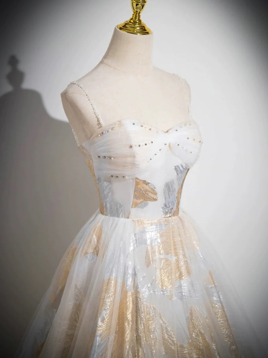 Beautiful Spaghetti Strap Floor Length Prom Dress, A-Line Floral Pattern Evening Party Dress TP149