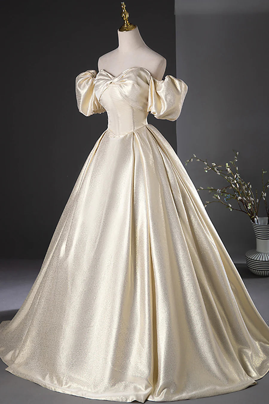 Elegant Gold Glitter Long Prom Dresses, Beautiful Off the Shoulder Formal Dresses TP153