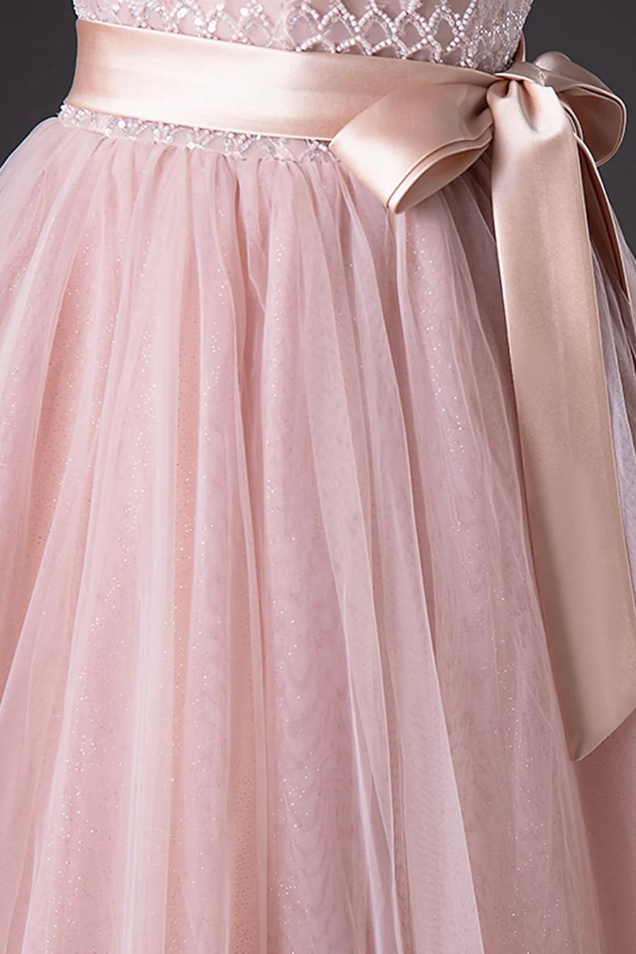 Pink Tulle Beaded Long Prom Dress, Lovely Pink Off the Shoulder Evening Party Dress TP154