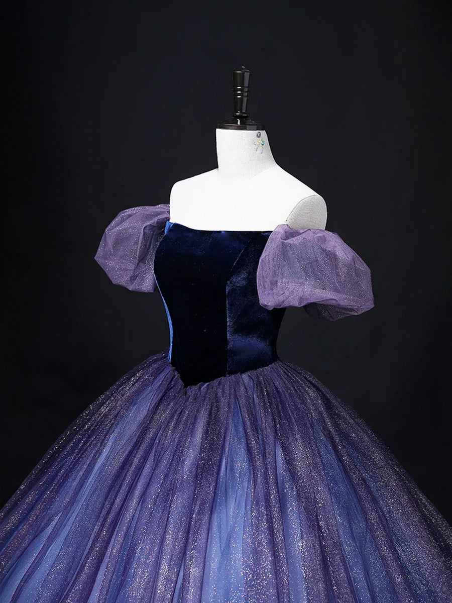 Beautiful Velvet Tulle Long Prom Dress, Purple A-line Party Dress sweet 16 Dress TP156