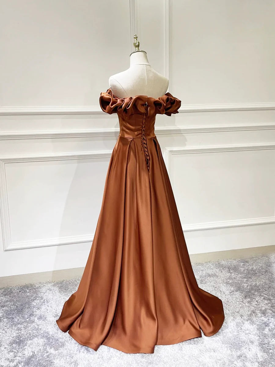 Simple Satin Long Prom Dress, Off the Shoulder V-Neck Evening Dress TP184