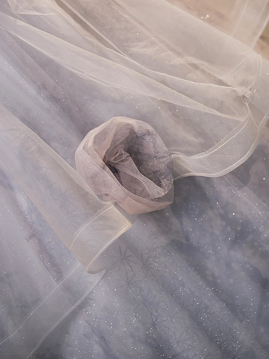 Gray Tulle Floor Length Formal Dress, A-Line Strapless Evening Party Dress TP92