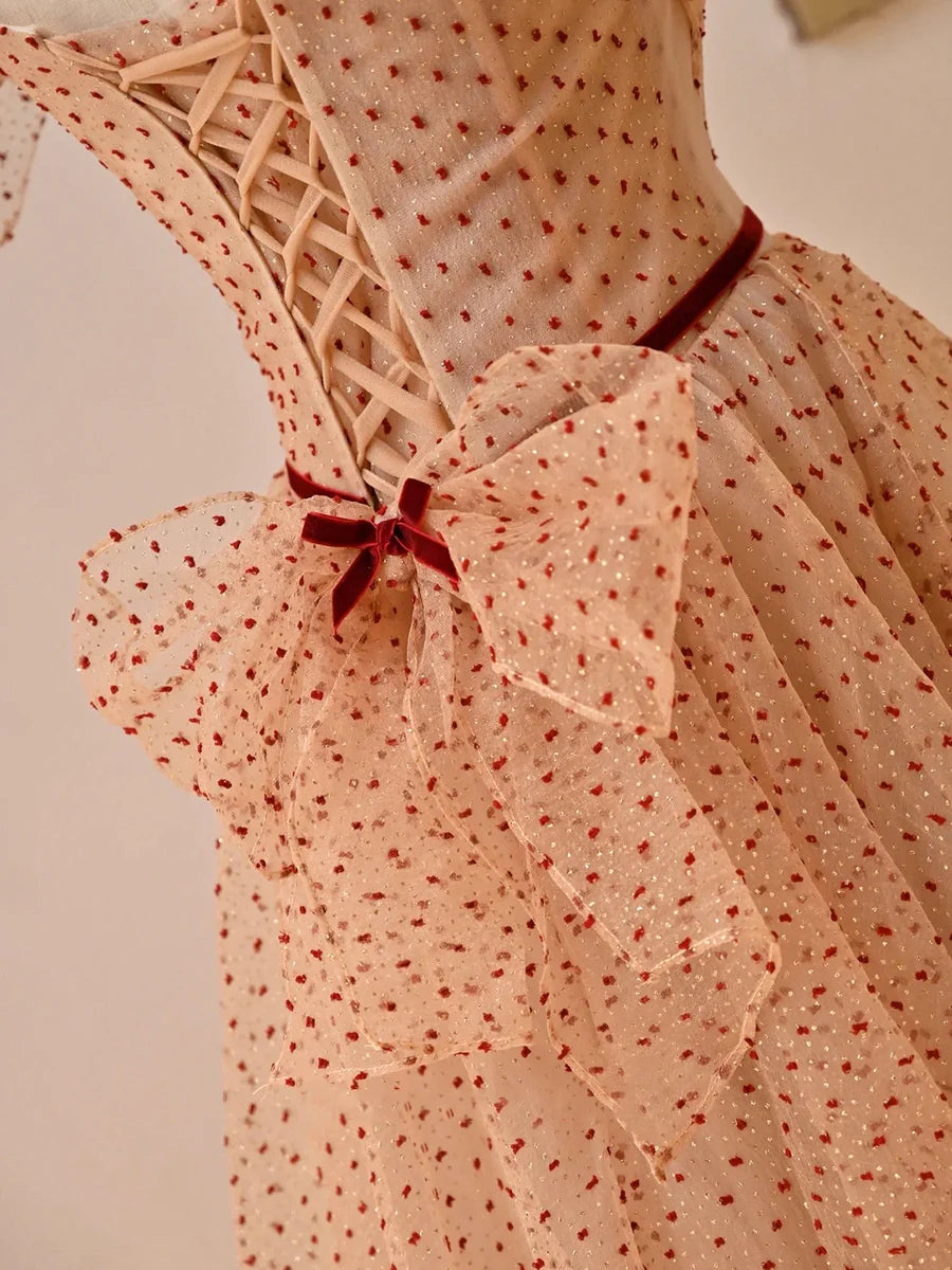 Cute Tulle Floor Length Prom Dress, Off the Shoulder Evening Party Dress TP209