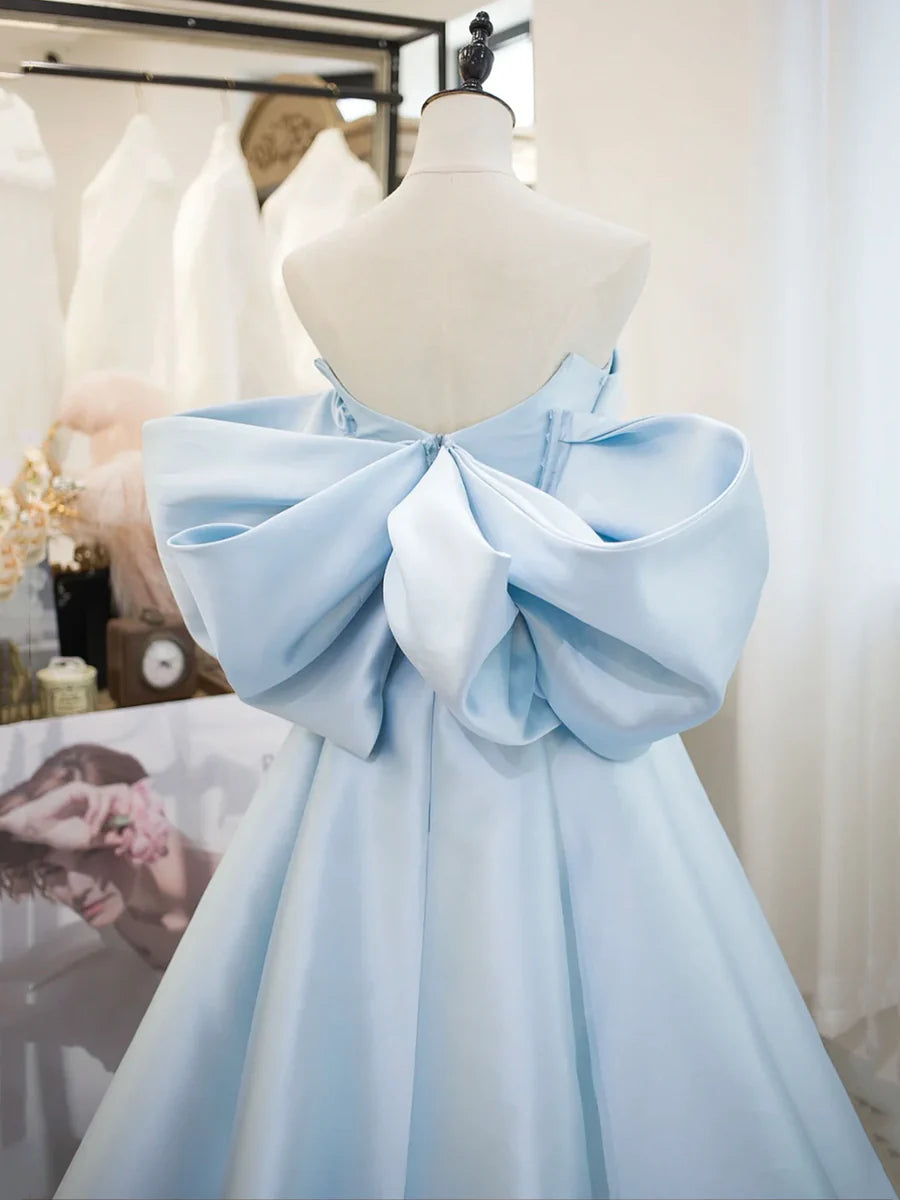 Blue Satin Long Prom Dress, A-Line Off the Shoulder Evening Party Dress TP217