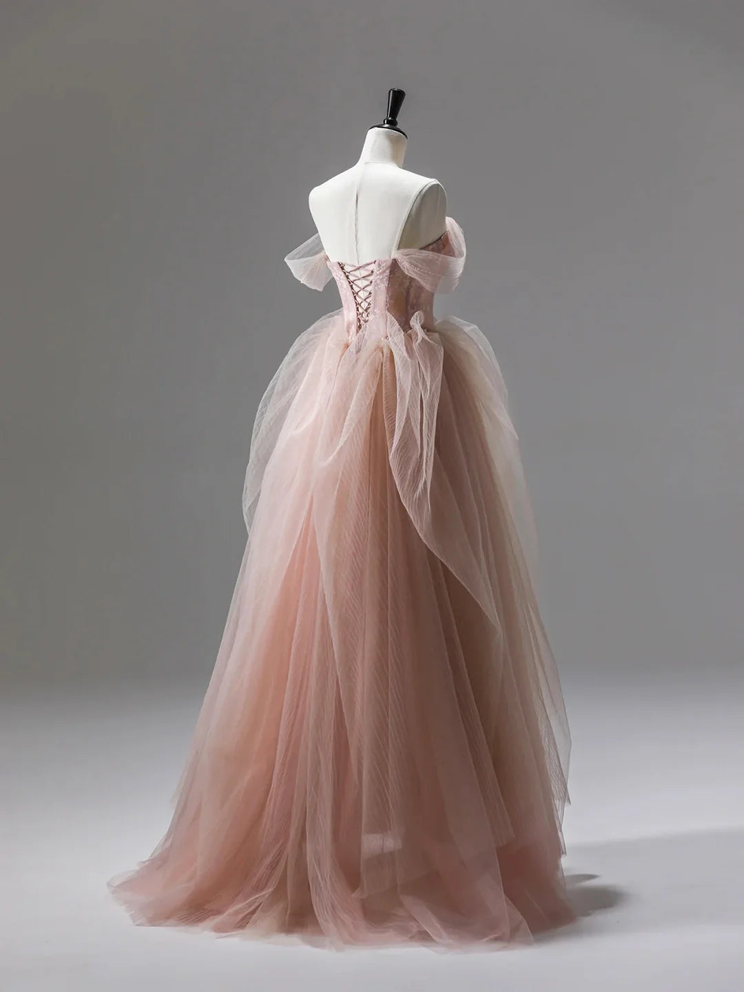 Pink Tulle Lace Long Prom Dress, Beautiful A-Line Evening Party Dress TP220