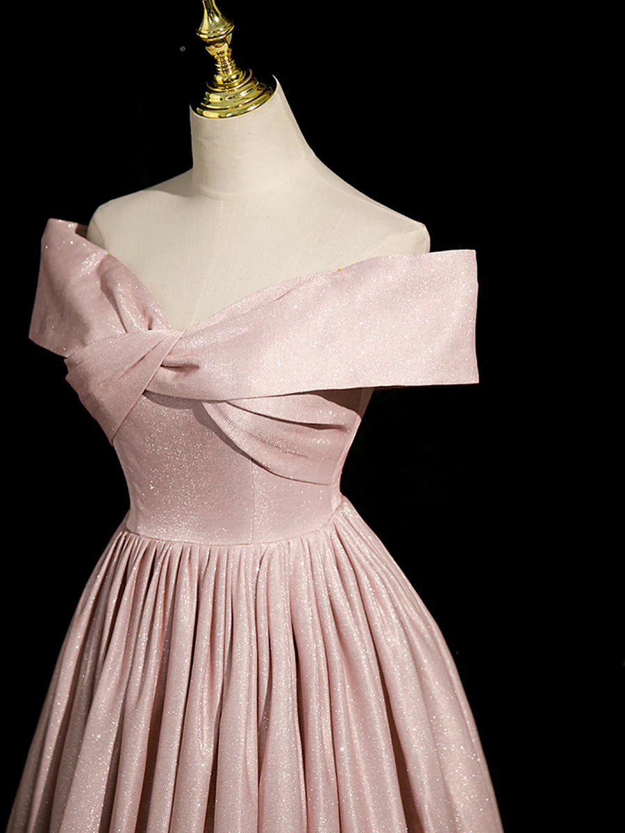 Pink Gradient Shiny Floor Length Prom Dress, Off Shoulder A-Line Evening Party Dress TP254