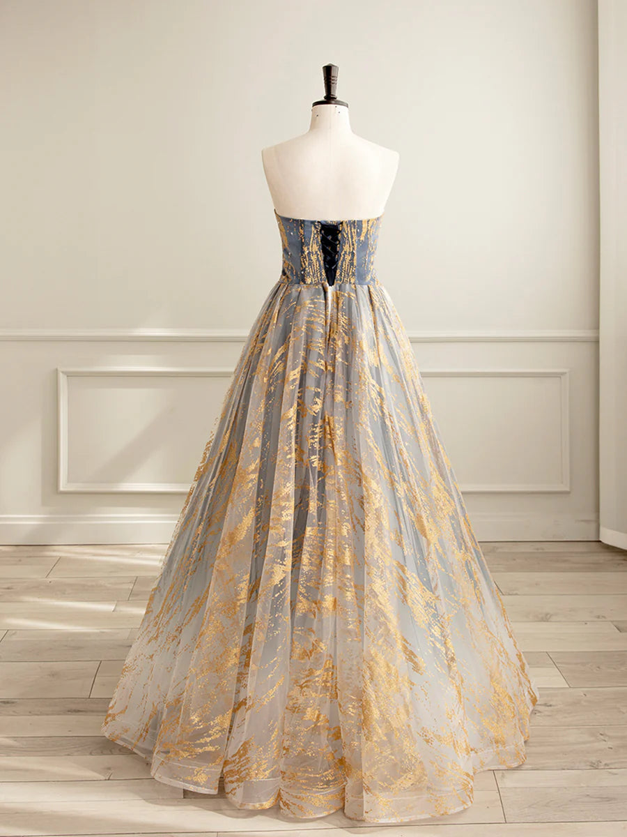 Beautiful Gradient Tulle Long Formal Dress, A-Line Strapless Prom Dress Evening Dress TP329