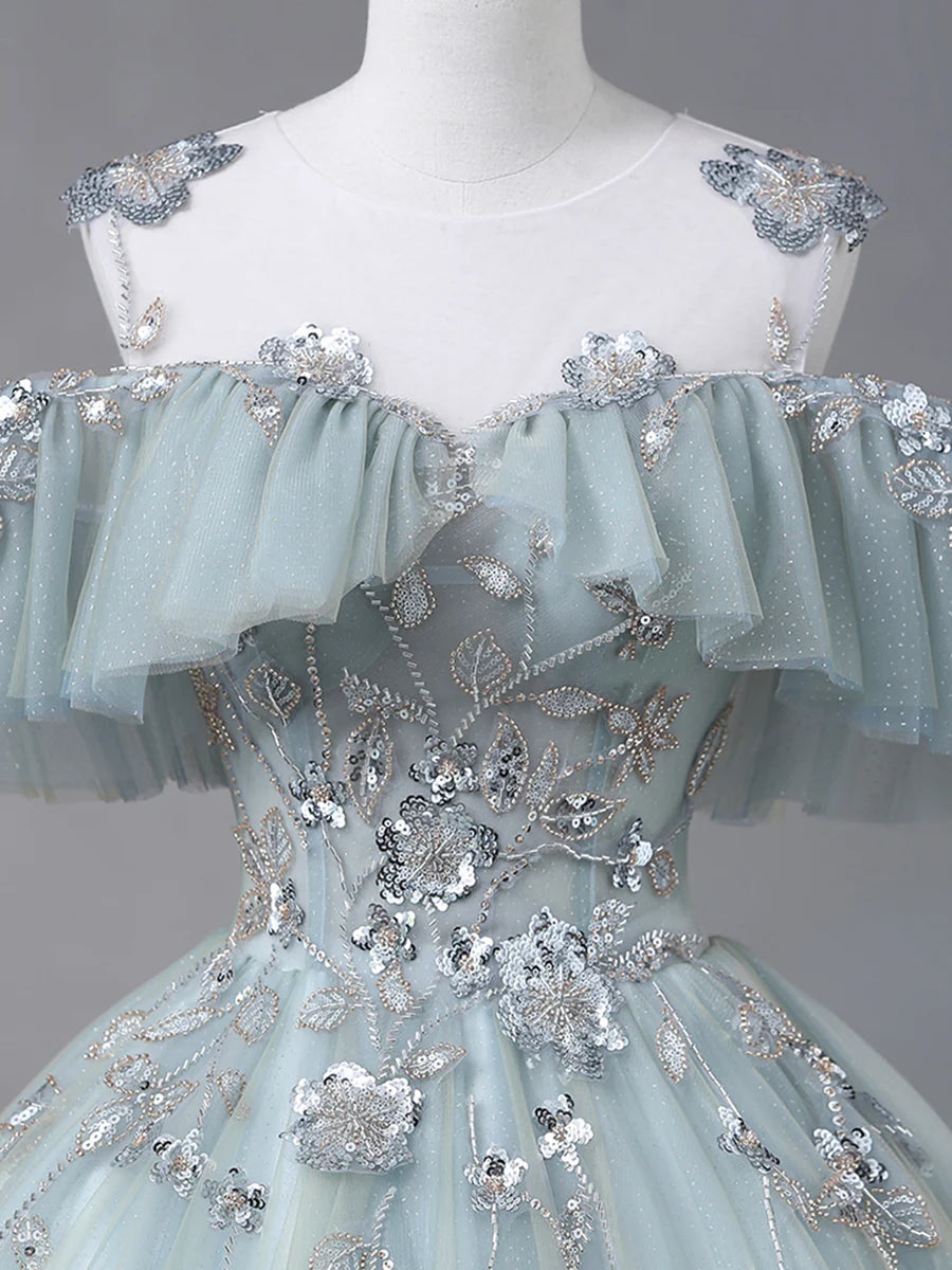 Beautiful Tulle Sequins Long Formal Dresses, A-Line Evening Dresses TP331