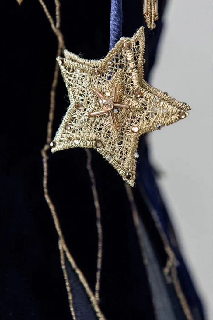 Blue Spaghetti Strap Velvet Long Prom Dress with Star, Blue Evening Dress Party Dress  TP340