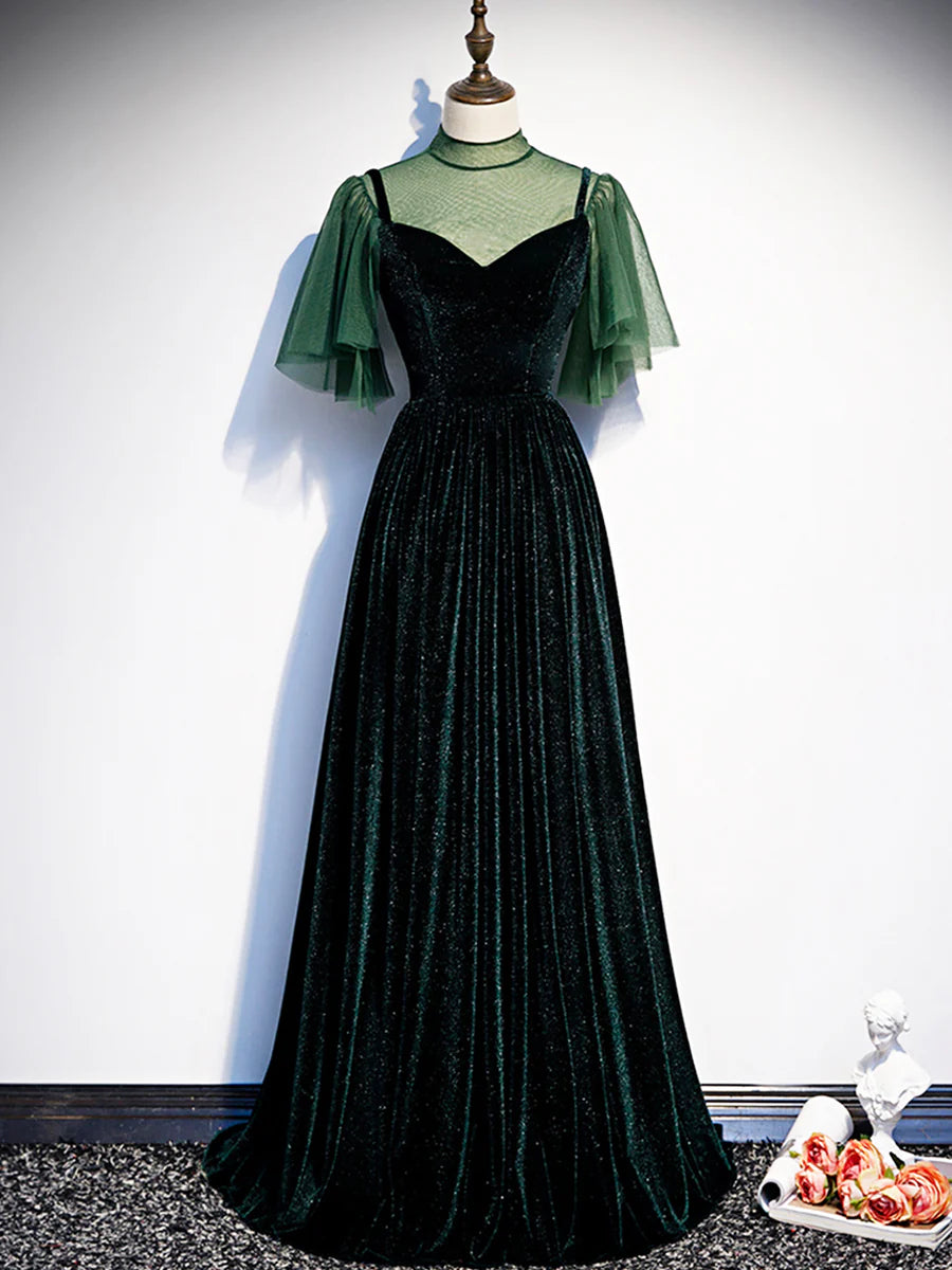Green Velvet Long Prom Dress, Elegant A-Line Green Evening Dress TP348